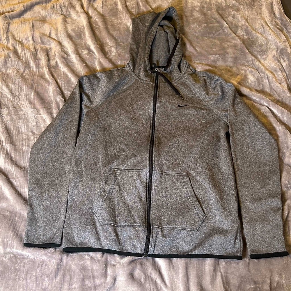 Nike‎ Therma-FIT Mens Full Zip Hoodie Grey Heather Thumbhole Jacket 683556-032 M